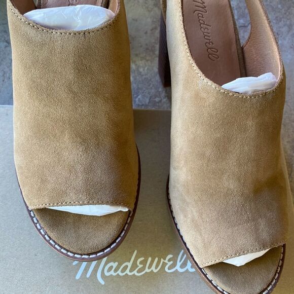 Madewell The Cary Tan Suede Slingback Sandals Block Heel Women's 10  New In Box - Picture 1 of 8